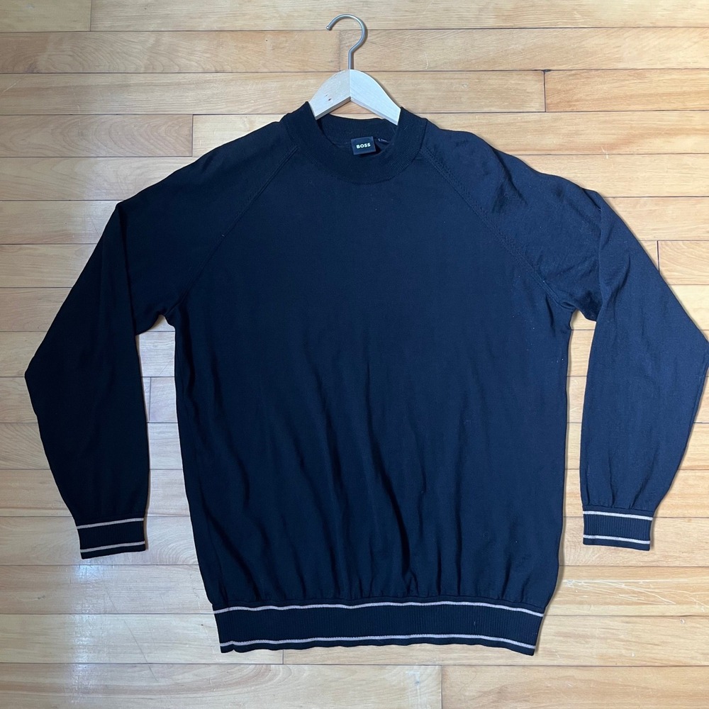 BOSS Hugo Boss Mens Black Virgin Wool Lyocell Crewneck Sweater XXL